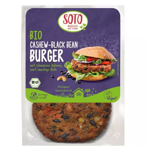 Økologisk Cashew Sort Bønne Burger - 160G - Soto