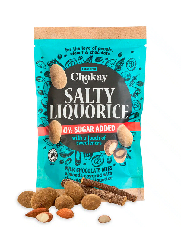 Økologisk Snack Bite Salty Licorice Chocolate Almonds - 110G - Chokay