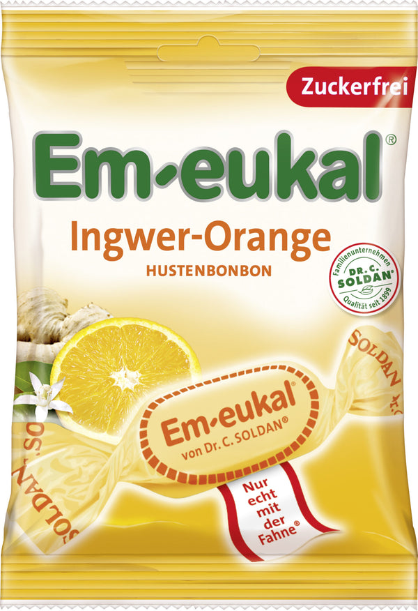 Sukkerfri Hostebolcher Ingefær & Appelsin – 75G - Em-Eukal