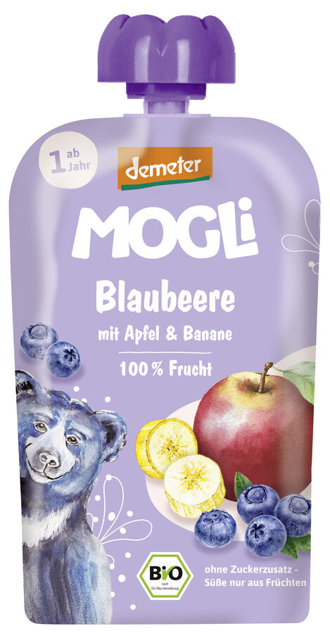 Biodynamisk Børne Sqeezee Sveske, Pære, Æble & Banan  - 100G - Mogli