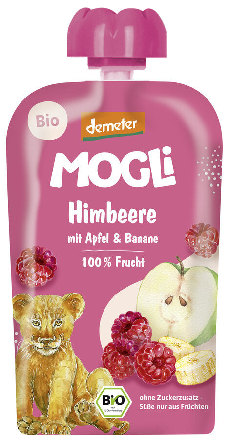 Biodynamisk Børne Sqeezee Hindbær, Æble & Banan - 100G - Mogli