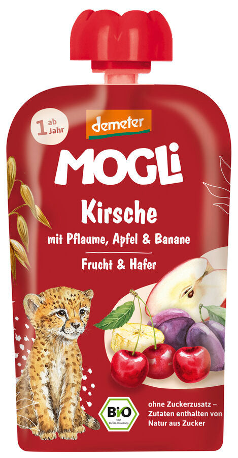 Biodynamisk Børne Sqeezee Kirsebær, Sveske, Æble & Banan - 100G - Mogli