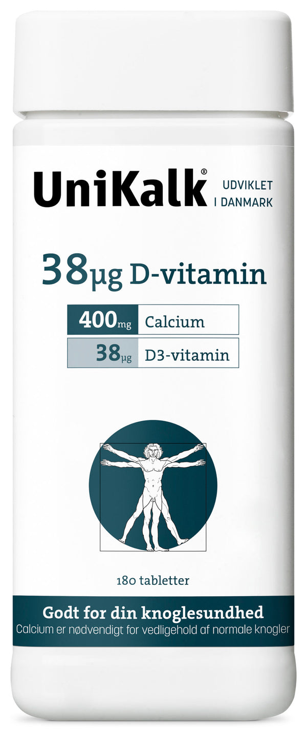 UniKalk 38UG D-Vitamin - 180 Tabletter Kapsler - Unikalk