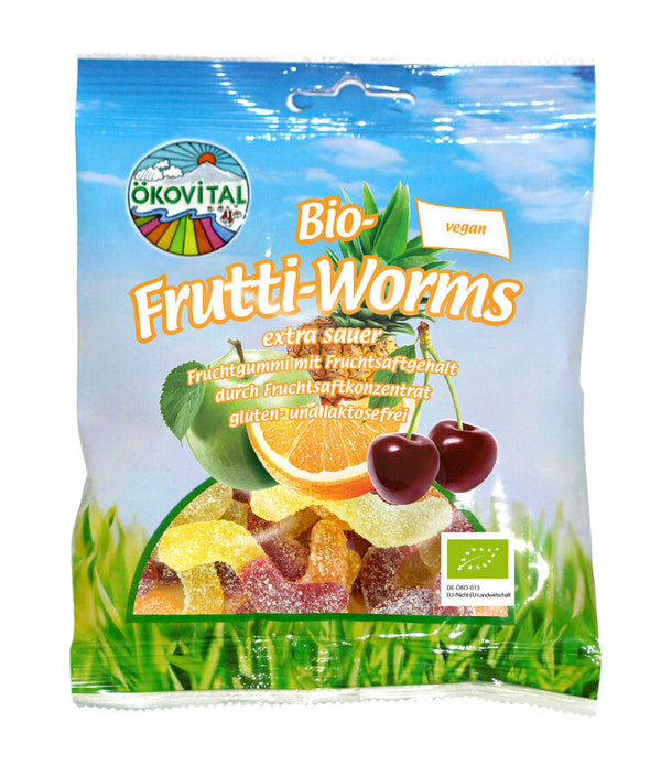 Økologiske Sure Fruity Worms - 80G - Ökovital