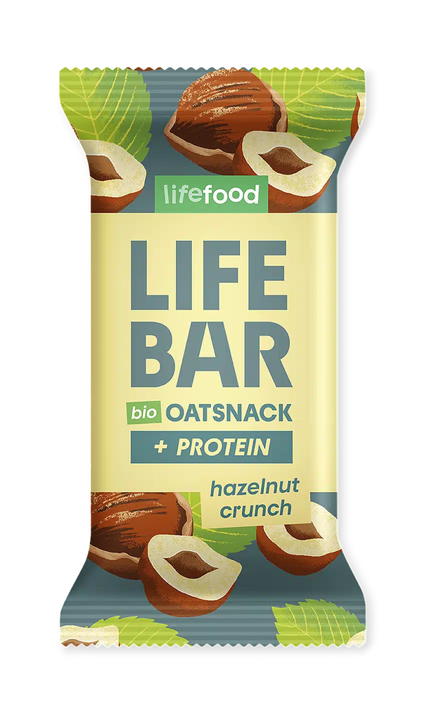 Økologisk Oat Snack Bar Hazelnut Crunch + Protein - 40G - LifeFood