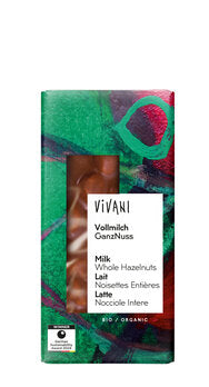 Økologisk Mælkechokolade med Hele Hasselnødder - 100G - Vivani
