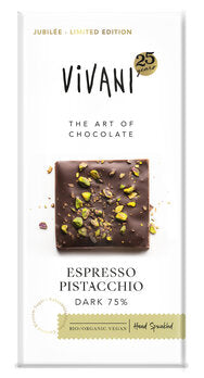 Økologisk Mørk Chokolade med Espresso & Pistacie - 80G - Vivani