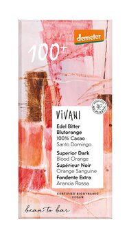 Biodynamisk Mørk Chokolade 100% med Blodappelsin - 90G - Vivani