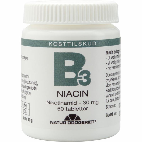 B3 Niacin 30mg - 50 Tabletter - Natur-Drogeriet