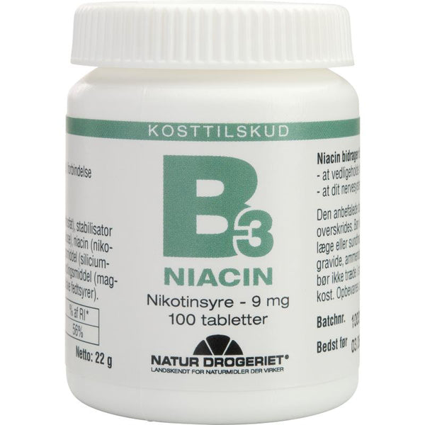 B3 Niacin 9mg - 100 Tabletter - Natur-Drogeriet