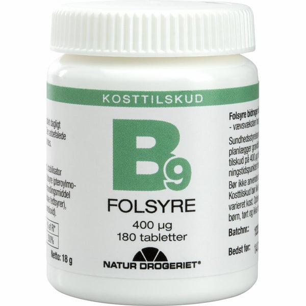 B9 Folsyre 400μg - 180 Tabletter - Natur-Drogeriet