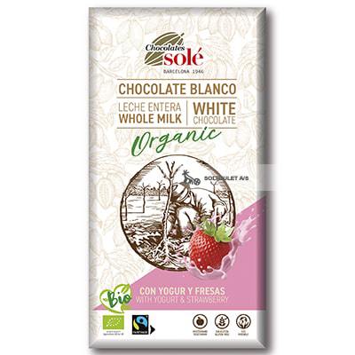 Økologisk Hvid Chokolade med Joghurt & Jordbær - 90G - Chocolates Solé
