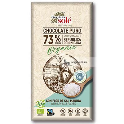 Økologisk Mørk Chokolade med Havsalt 73% - 100G - Chocolates Solé