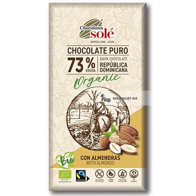 Økologisk Mørk Chokolade med Mandel 73% - 150G - Chocolates Solé